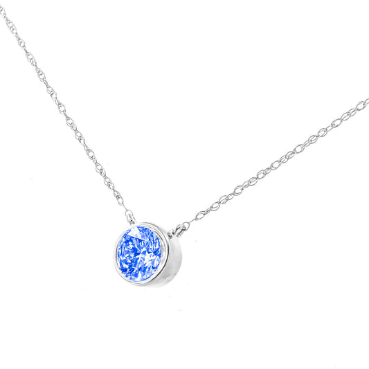 .925 Sterling Silver 1/10 Carat Blue Diamond Suspended Bezel-Set Solitaire 16"-18" Adjustable Pendant Necklace (Color Enhanced, I1-I2 Clarity)-1