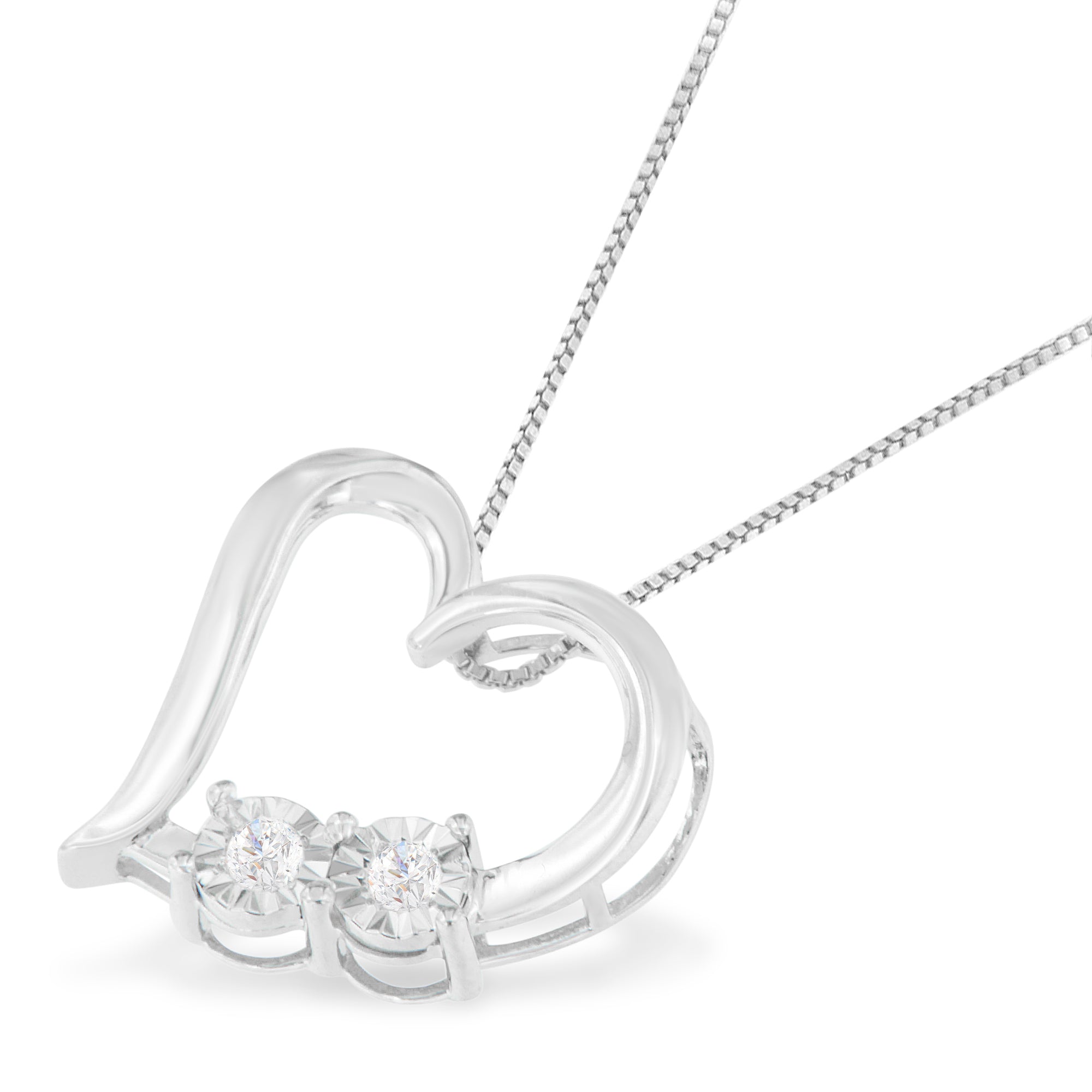 .925 Sterling Silver 1/10 cttw Diamond Heart Pendant Necklace (I-J, I3)-18"-2