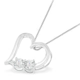 .925 Sterling Silver 1/10 cttw Diamond Heart Pendant Necklace (I-J, I3)-18"-2