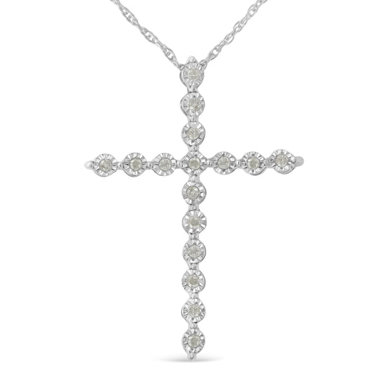 .925 Sterling Silver 1/6 Cttw Brilliant-Cut Diamond Miracle-Set Shared Prong Cross 18" Pendant Necklace (I-J Color, I2-I3 Clarity)-1