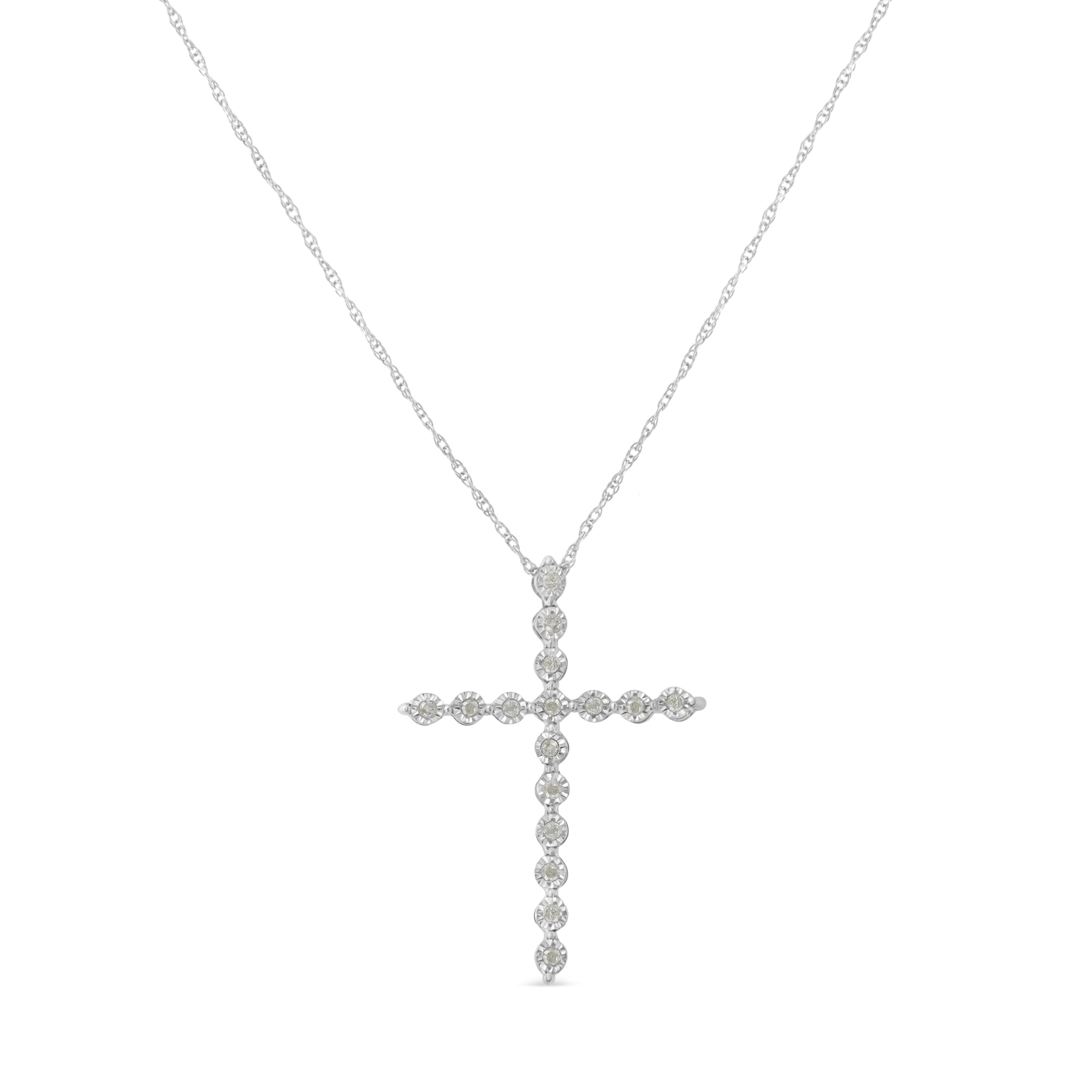 .925 Sterling Silver 1/6 Cttw Brilliant-Cut Diamond Miracle-Set Shared Prong Cross 18" Pendant Necklace (I-J Color, I2-I3 Clarity)-2