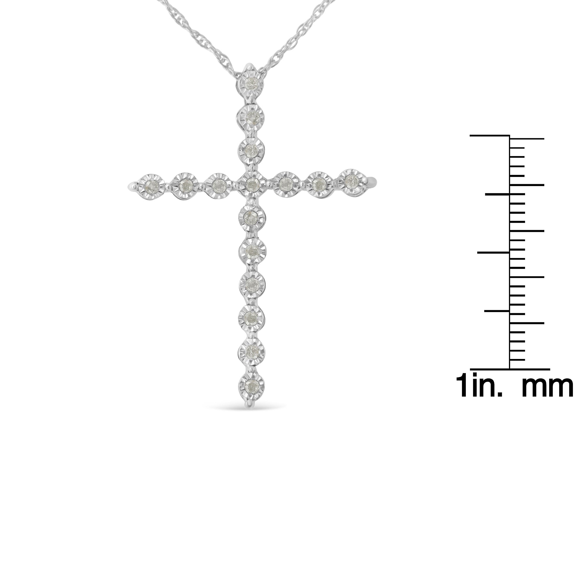 .925 Sterling Silver 1/6 Cttw Brilliant-Cut Diamond Miracle-Set Shared Prong Cross 18" Pendant Necklace (I-J Color, I2-I3 Clarity)-4