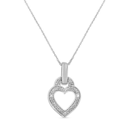 .925 Sterling Silver 1/20 Cttw Round Cut Diamond Heart Pendant Necklace (H-I Color, I2-I3 Clarity)-18"-1