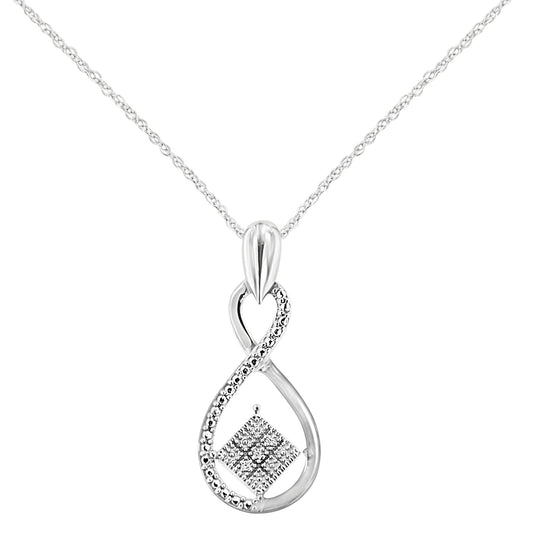 .925 Sterling Silver 1/25 cttw Round Cut Diamond Infinity and Square Accent Pendant Necklace (H-I, I2)-18"-1