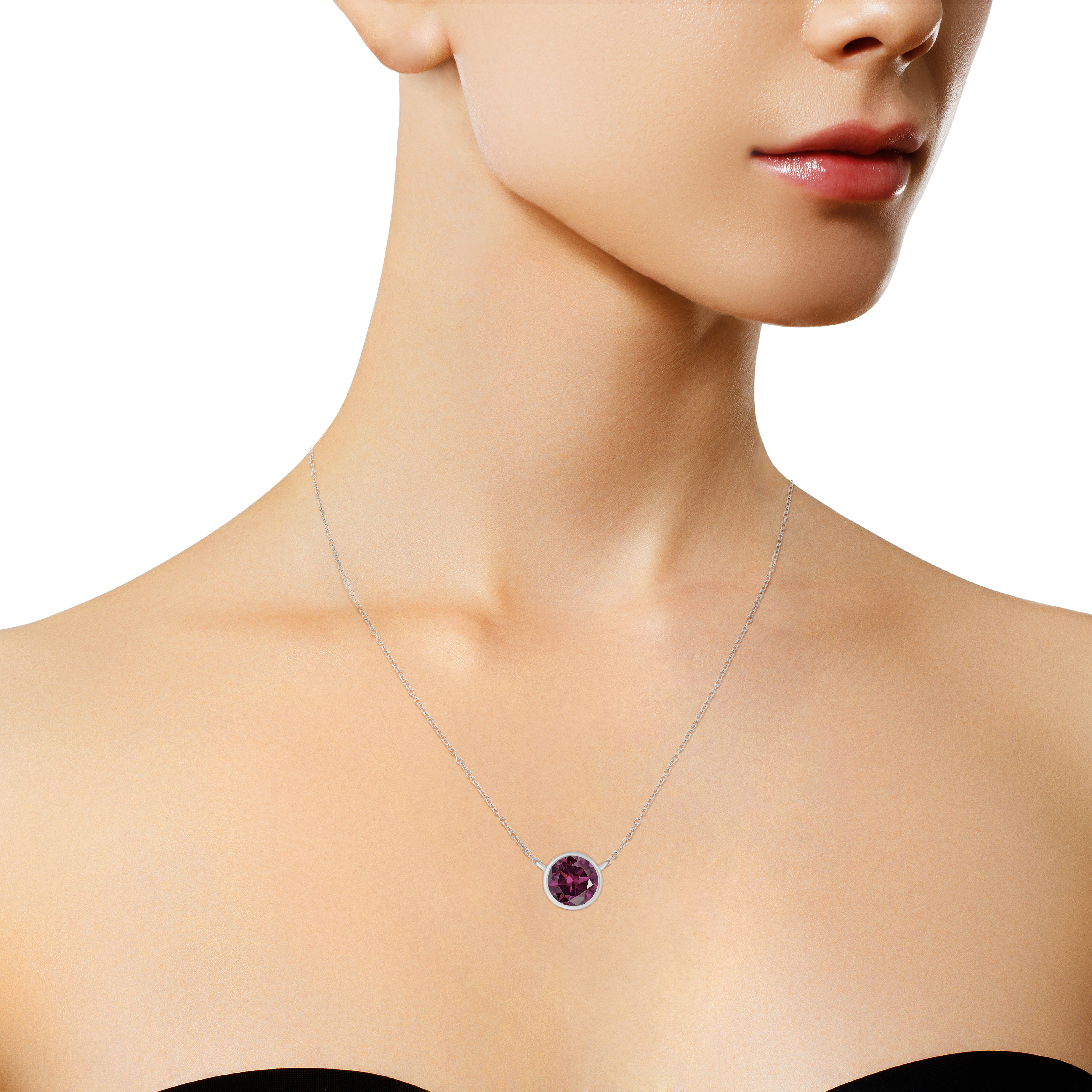 .925 Sterling Silver Bezel Set 3.5mm Created Amethyst Gemstone Solitaire 18" Pendant Necklace-3