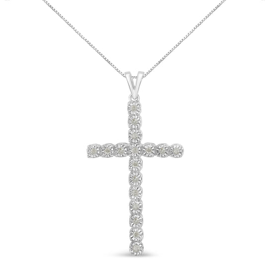 .925 Sterling Silver 1/4 Cttw Diamond Miracle Set Cross Unisex Pendant Necklace 18" (I-J Color, I3 Clarity)-1