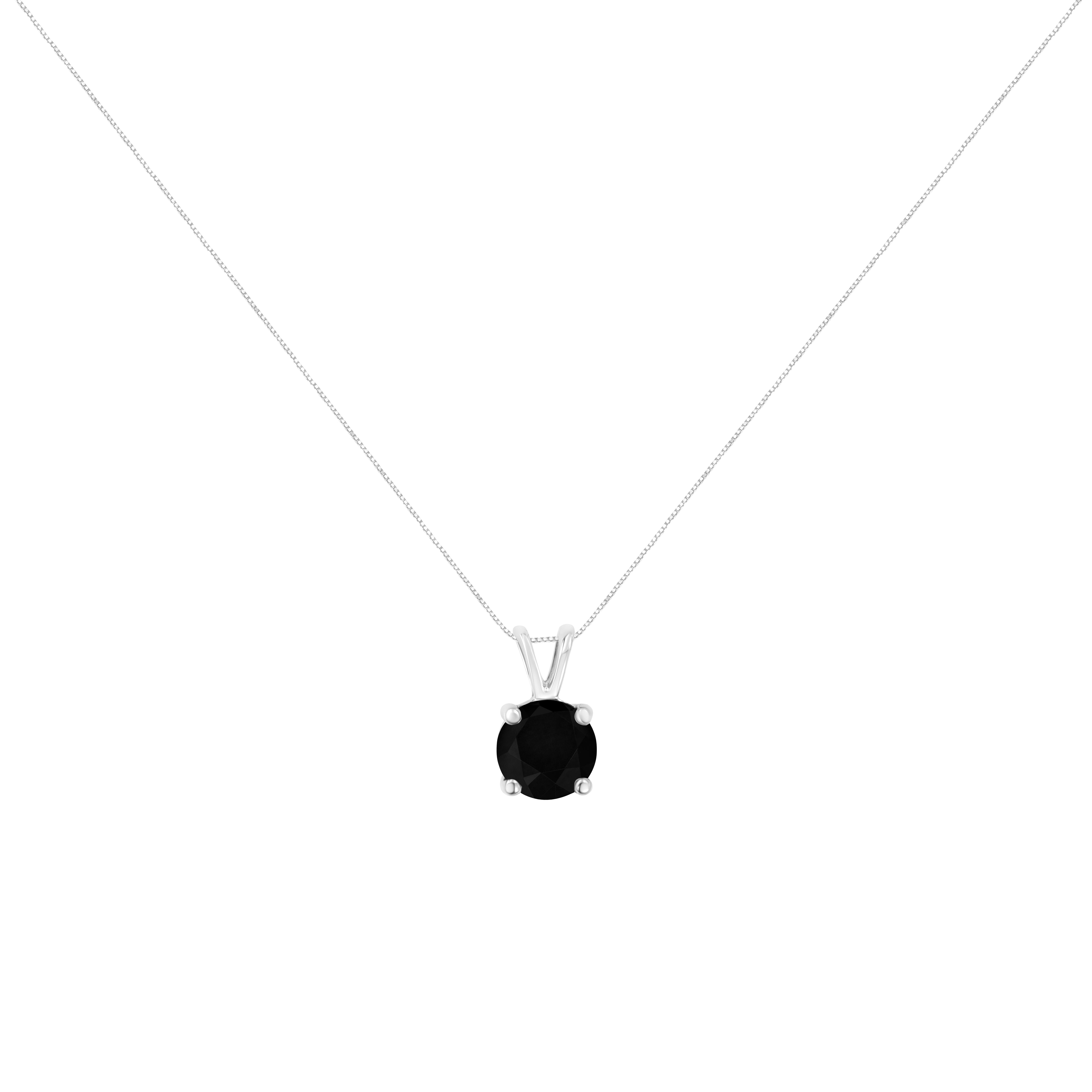 .925 Sterling Silver 1.0 cttw Treated Black Round-Cut Solitaire 4-Prong Set Diamond 18" Pendant Necklace-2