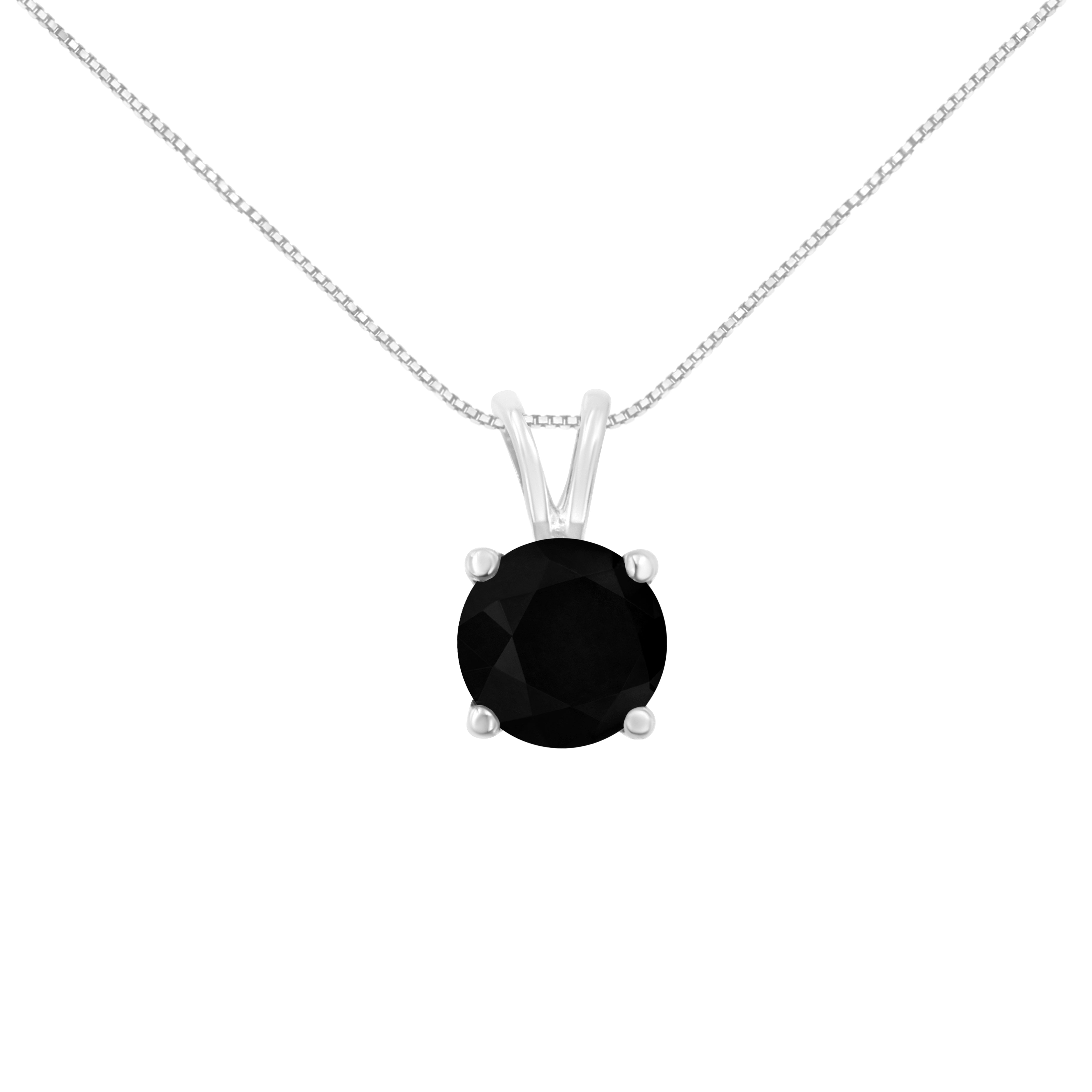 .925 Sterling Silver 1/2 cttw Treated Black Round-Cut Solitaire 4-Prong Set Diamond 18" Pendant Necklace-1