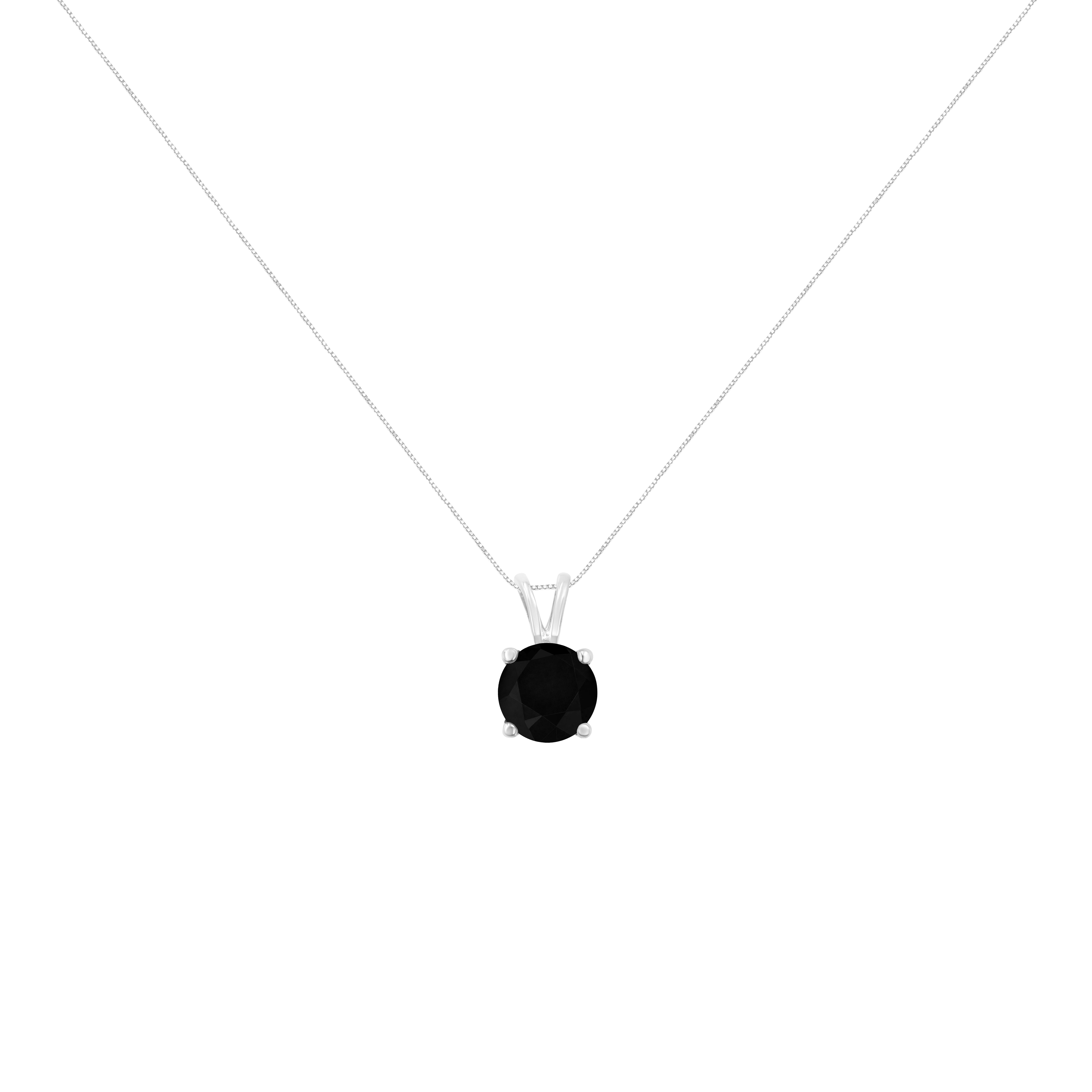 .925 Sterling Silver 1/2 cttw Treated Black Round-Cut Solitaire 4-Prong Set Diamond 18" Pendant Necklace-2