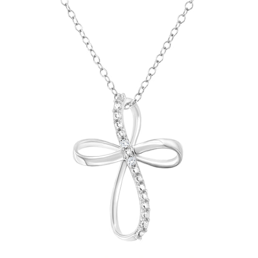 .925 Sterling Silver Diamond Accent Cross Ribbon 18" Pendant Necklace (I-J Color, I2-I3 Clarity)-1