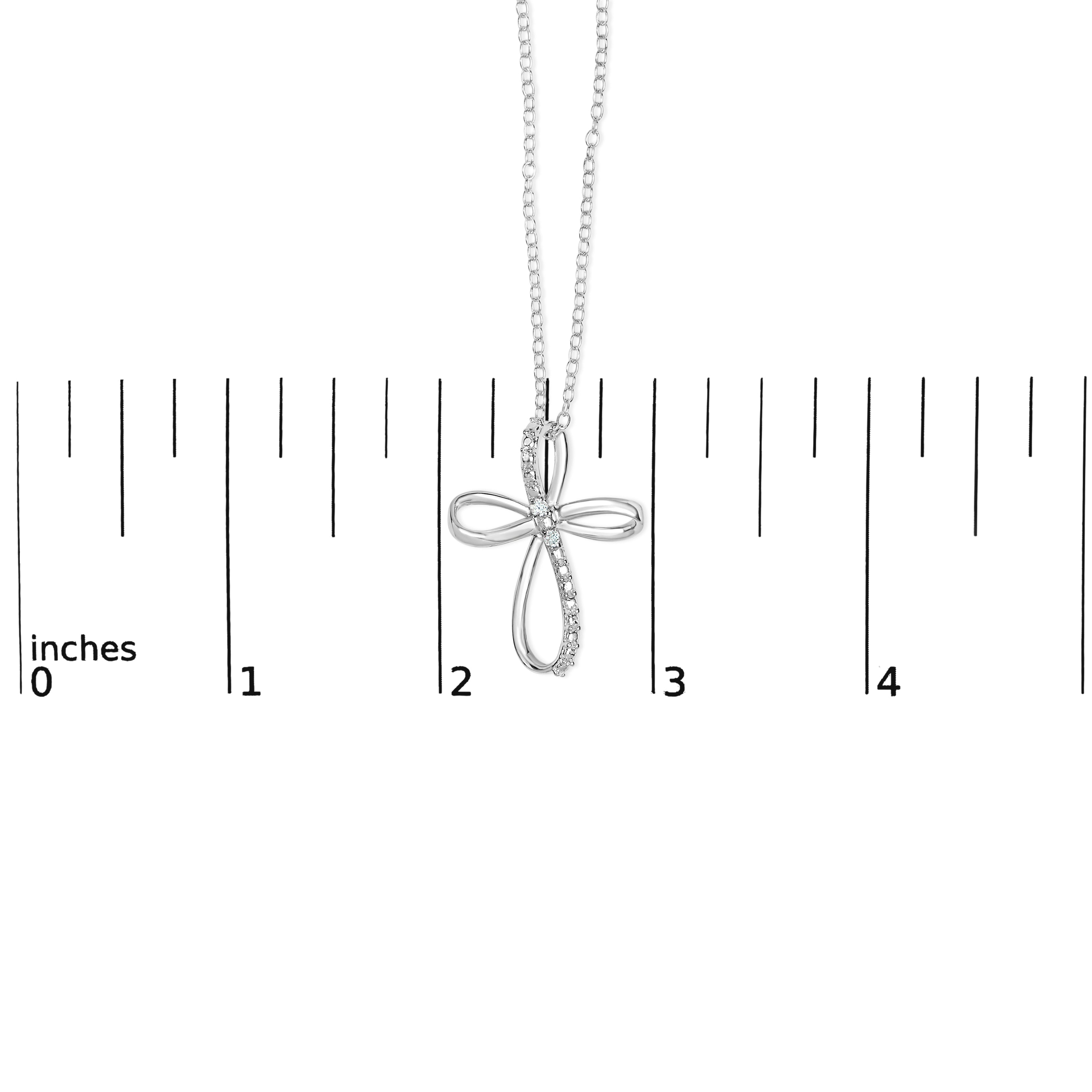 .925 Sterling Silver Diamond Accent Cross Ribbon 18" Pendant Necklace (I-J Color, I2-I3 Clarity)-4