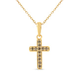 10K Yellow Gold Flashed .925 Sterling Silver 1/4 Cttw Champagne Diamond Cross Pendant Necklace (K-L Color, I1-I2 Clarity)-18"-1