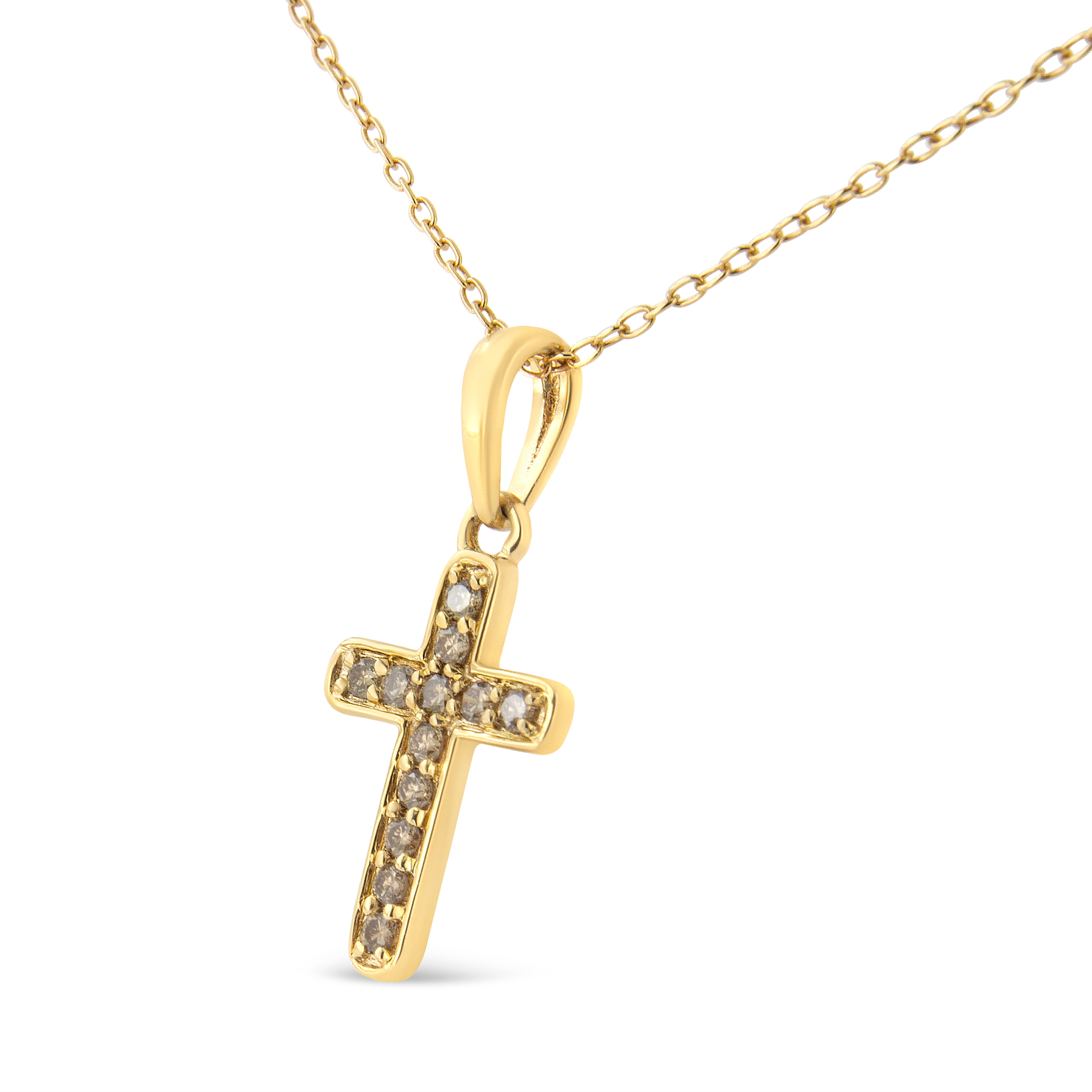 10K Yellow Gold Flashed .925 Sterling Silver 1/4 Cttw Champagne Diamond Cross Pendant Necklace (K-L Color, I1-I2 Clarity)-18"-2