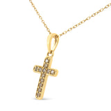 10K Yellow Gold Flashed .925 Sterling Silver 1/4 Cttw Champagne Diamond Cross Pendant Necklace (K-L Color, I1-I2 Clarity)-18"-2