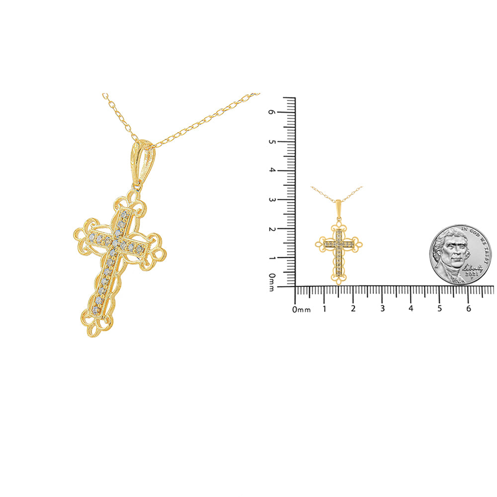 10K Yellow Flashed .925 Sterling Silver 1/4 Cttw Champagne Diamond Filigree Cross Pendant Necklace (K-L Color, I1-I2 Clarity)-18"-4
