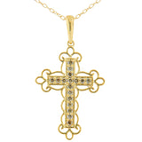 10K Yellow Flashed .925 Sterling Silver 1/4 Cttw Champagne Diamond Filigree Cross Pendant Necklace (K-L Color, I1-I2 Clarity)-18"-1