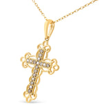 10K Yellow Flashed .925 Sterling Silver 1/4 Cttw Champagne Diamond Filigree Cross Pendant Necklace (K-L Color, I1-I2 Clarity)-18"-2