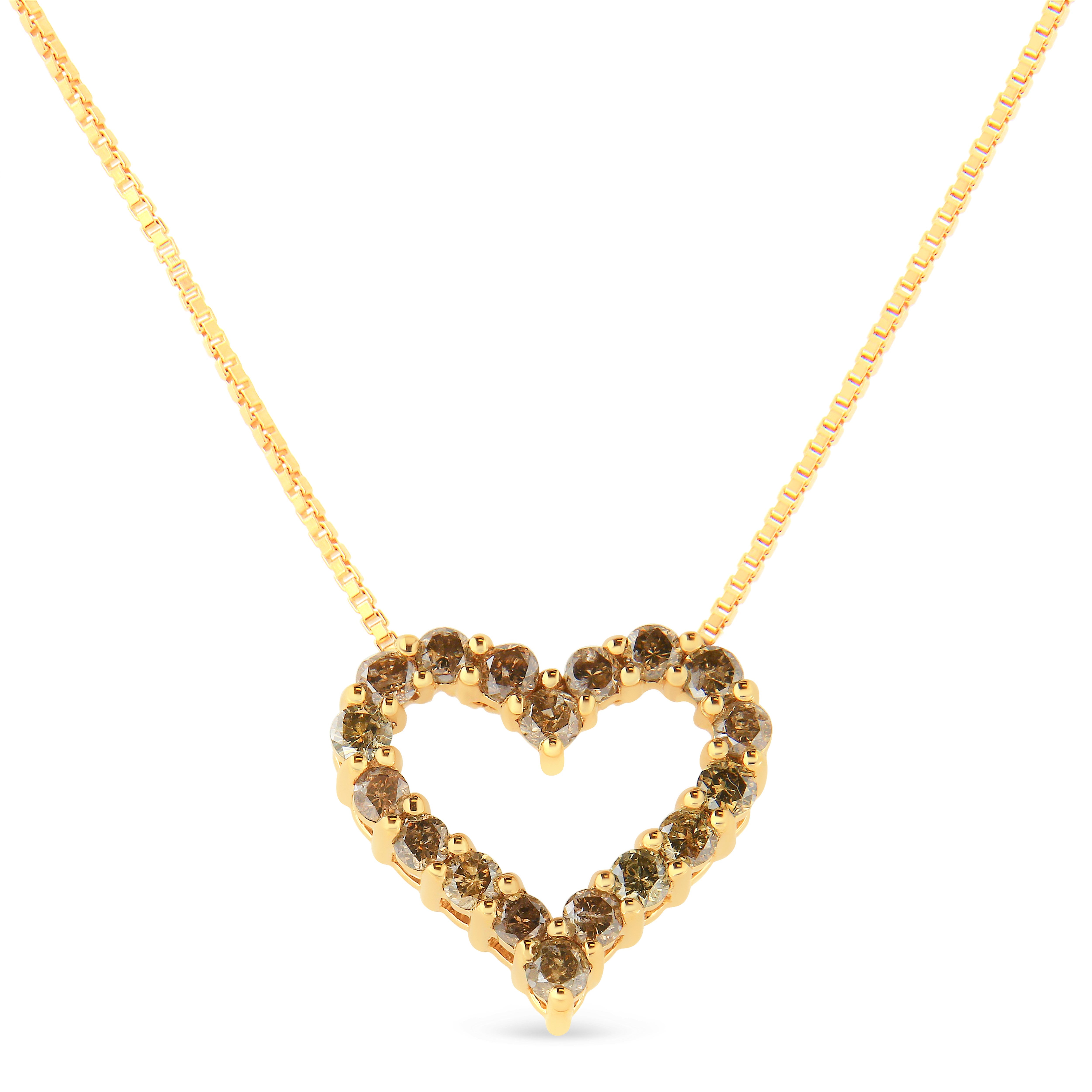 14K Yellow Gold Plated .925 Sterling Silver 1.0 Cttw Champagne Diamond Heart Pendant Necklace (K-L Color, I1-I2 Clarity)-18"-2