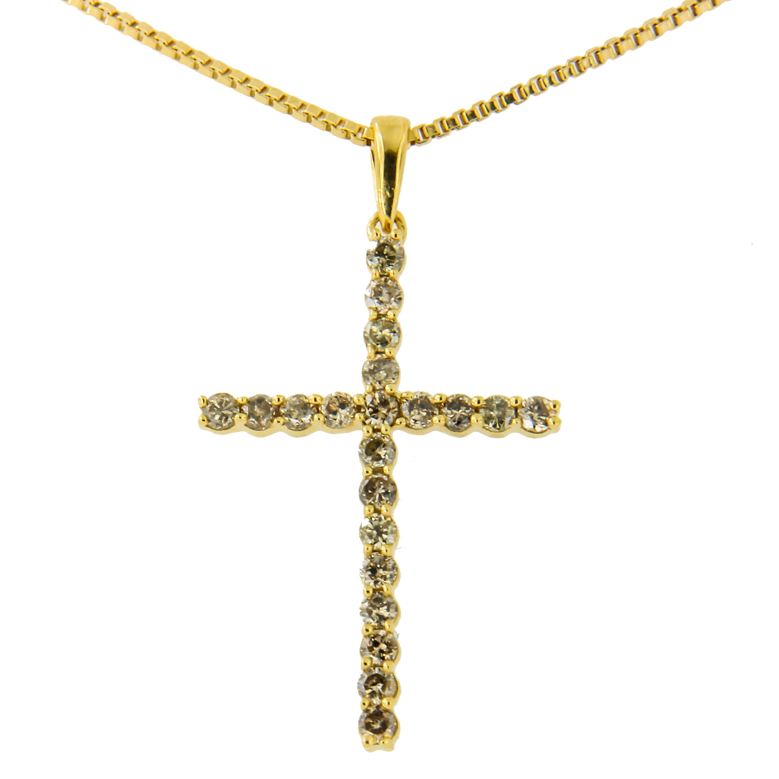 14K Yellow Gold Plated .925 Sterling Silver 1/2 Cttw Champagne Diamond Cross Pendant Necklace (K-L Color, I1-I2 Clarity)-18"-1
