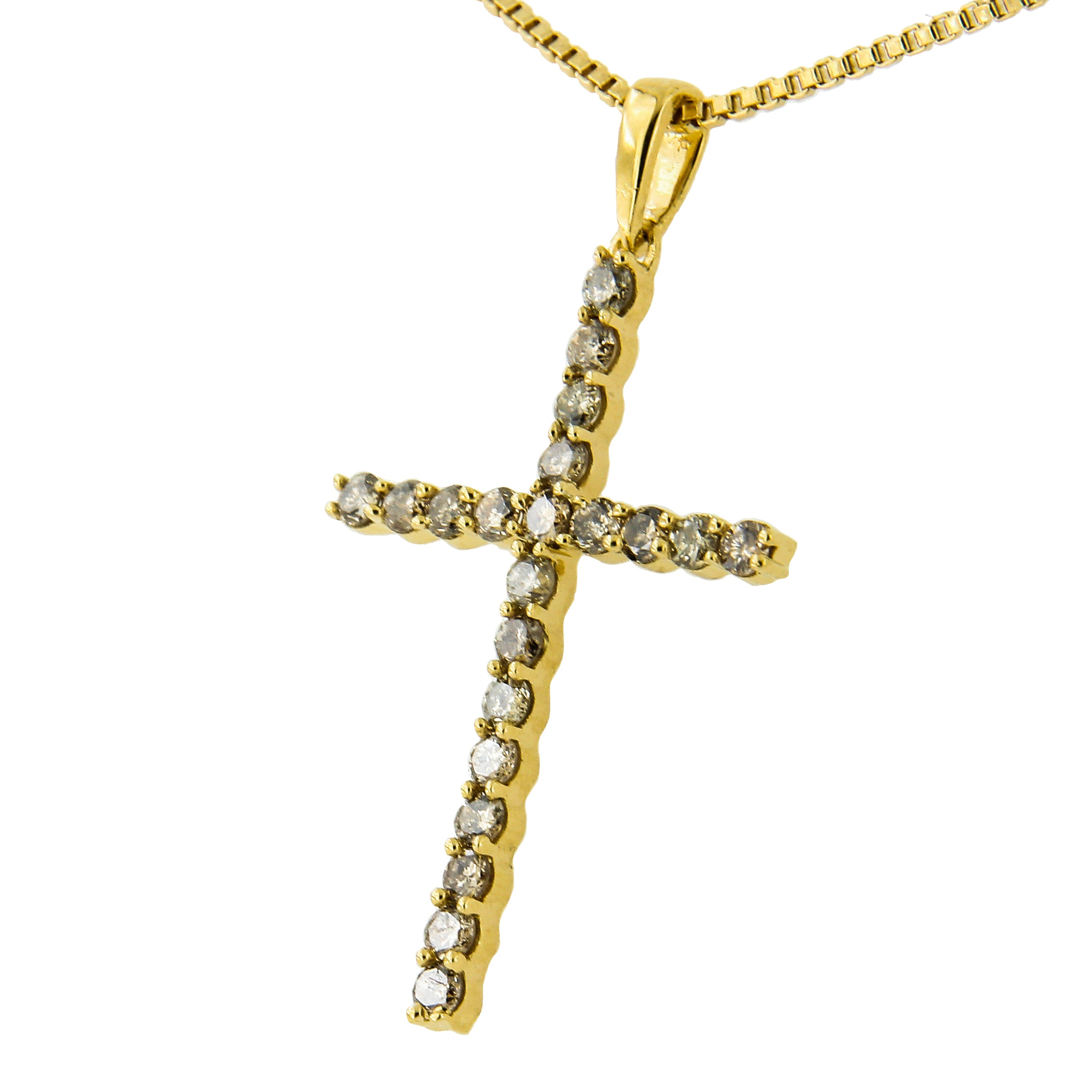 14K Yellow Gold Plated .925 Sterling Silver 1/2 Cttw Champagne Diamond Cross Pendant Necklace (K-L Color, I1-I2 Clarity)-18"-2