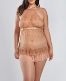 Haltered Lace & Pleat Tier Skirt Babydoll PLUS