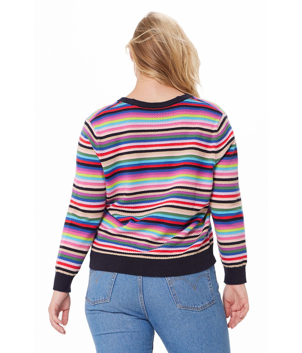 Cotton Cashmere Weekend Stripe Cardigan Multi