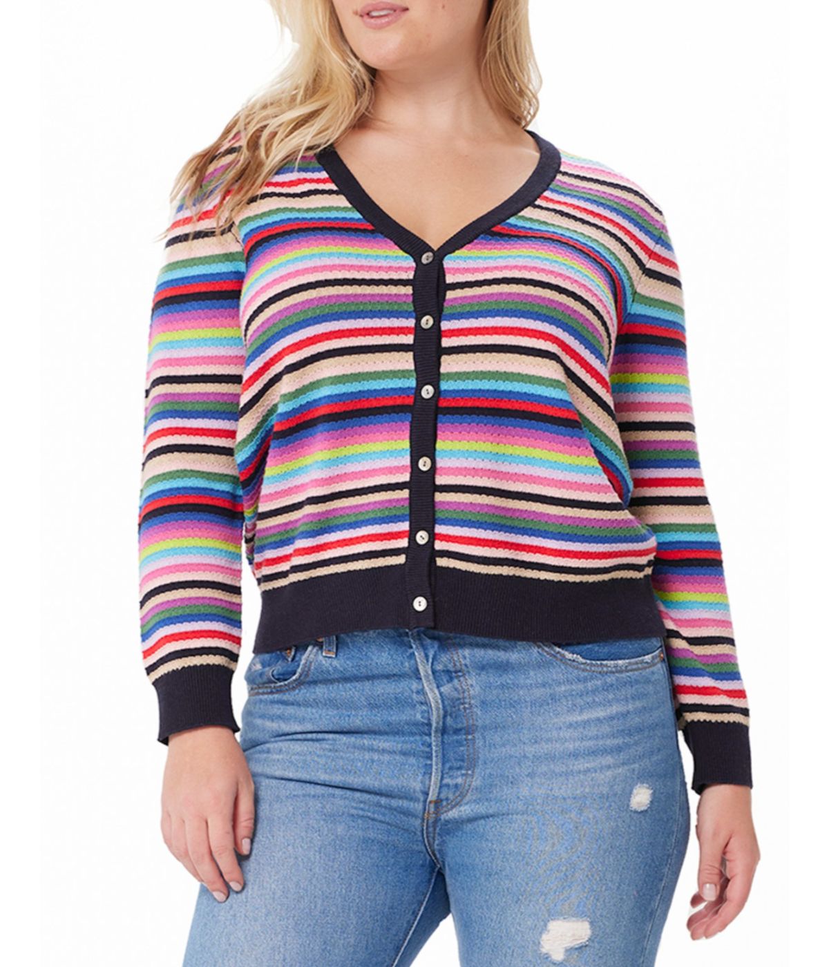 Cotton Cashmere Weekend Stripe Cardigan Multi