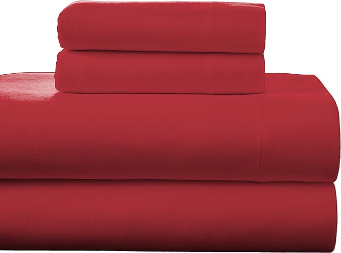 Solid & Print Flannel Sheet Sets - Rococco Red