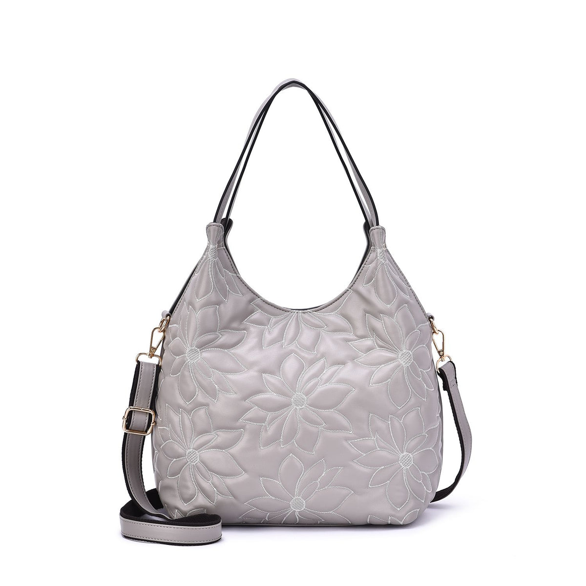 Jae Embossed Floral Patterned Hobo with Detachable/Adjustable Crossbody Strap