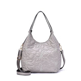 Jae Embossed Floral Patterned Hobo with Detachable/Adjustable Crossbody Strap