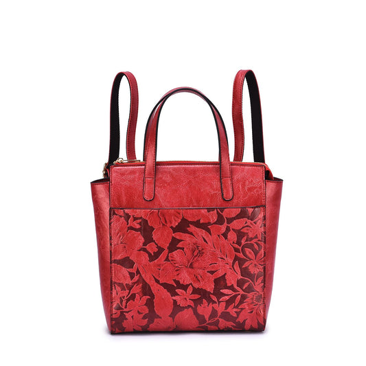 Shia Convertible Shoulder Bag/Backpack with Embossed Floral Print