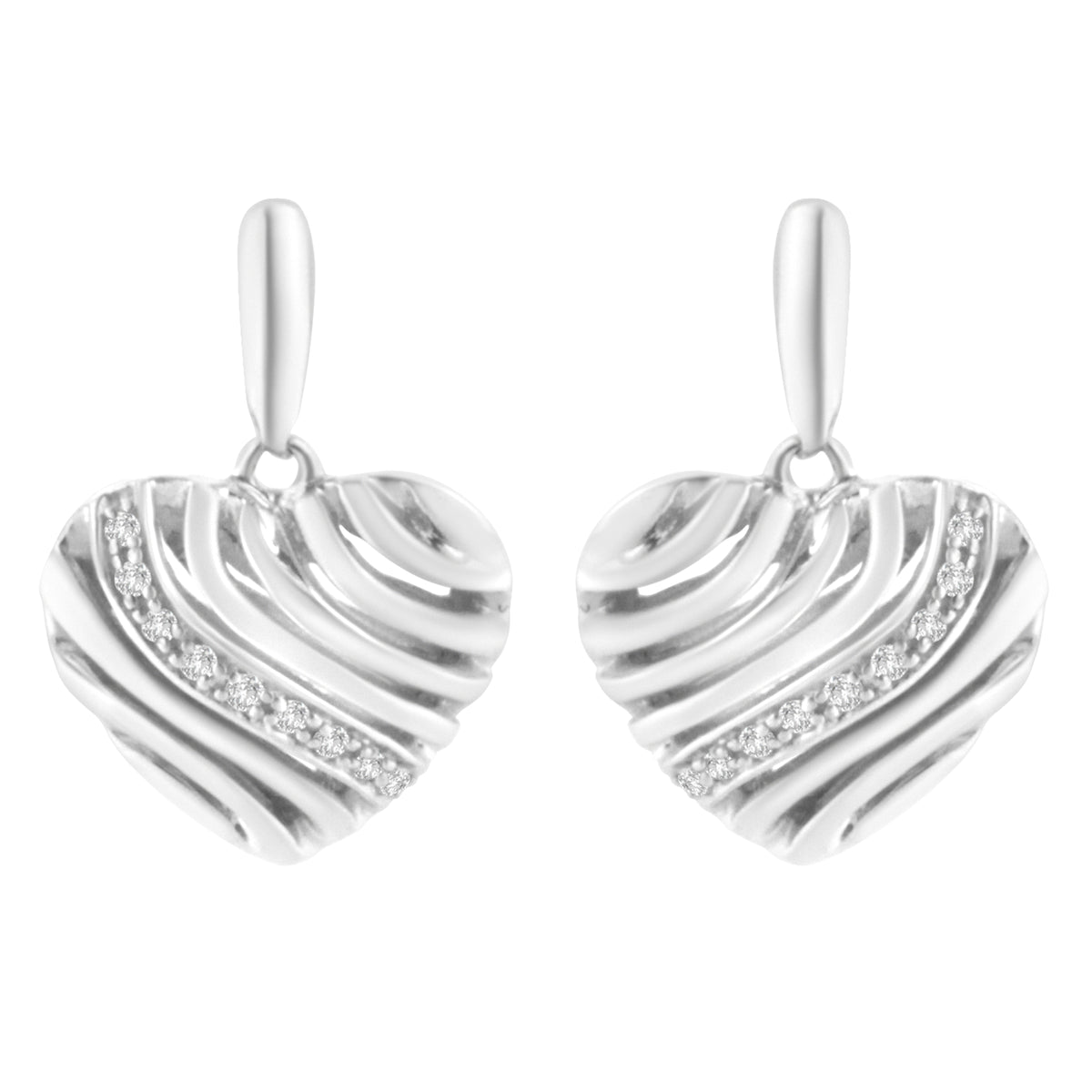 Sterling Silver Heart Diamond Accent Puff Earrings (I-J, I1-I2)-One Size-1