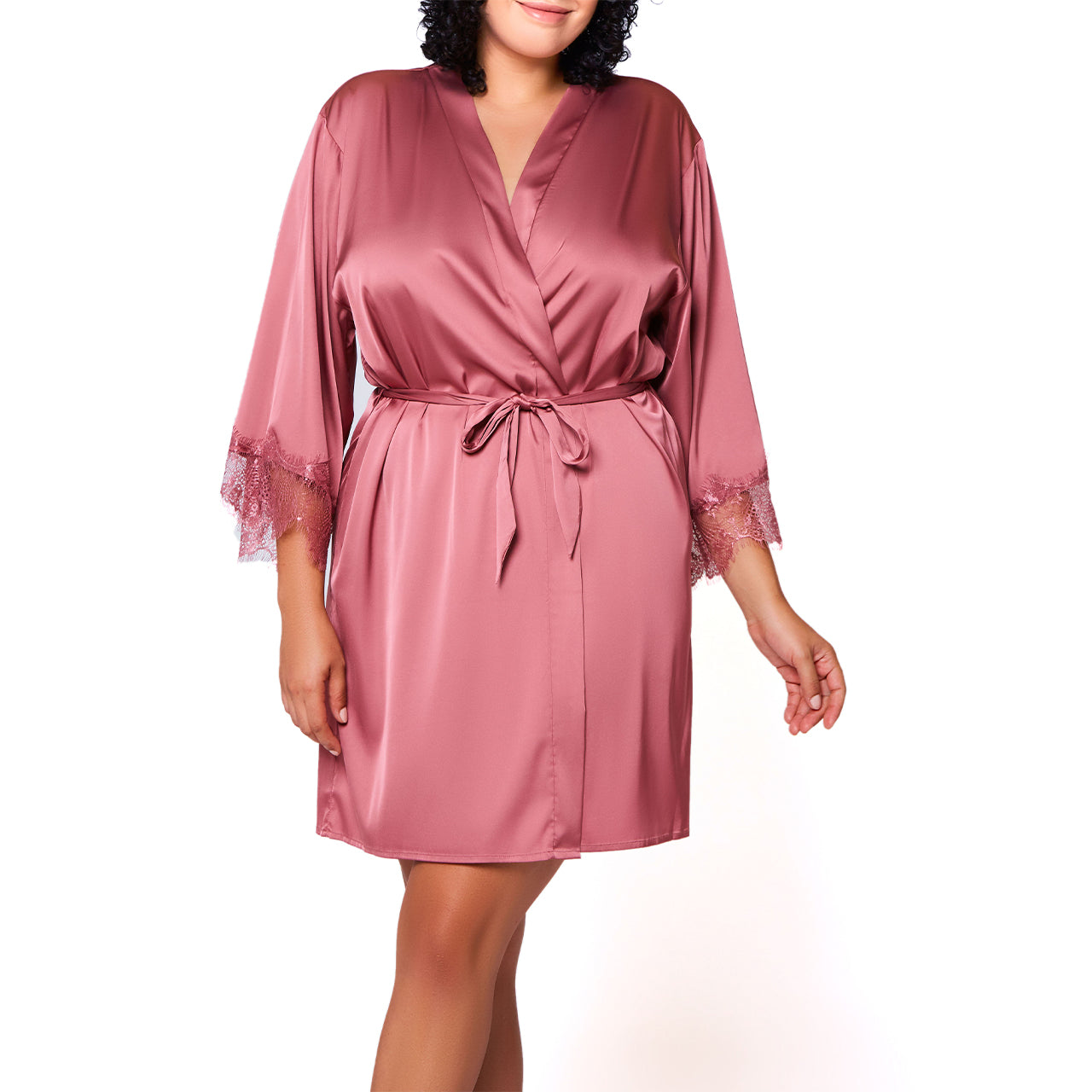 Plus Size Leanna Satin Robe With Lace Gordmans