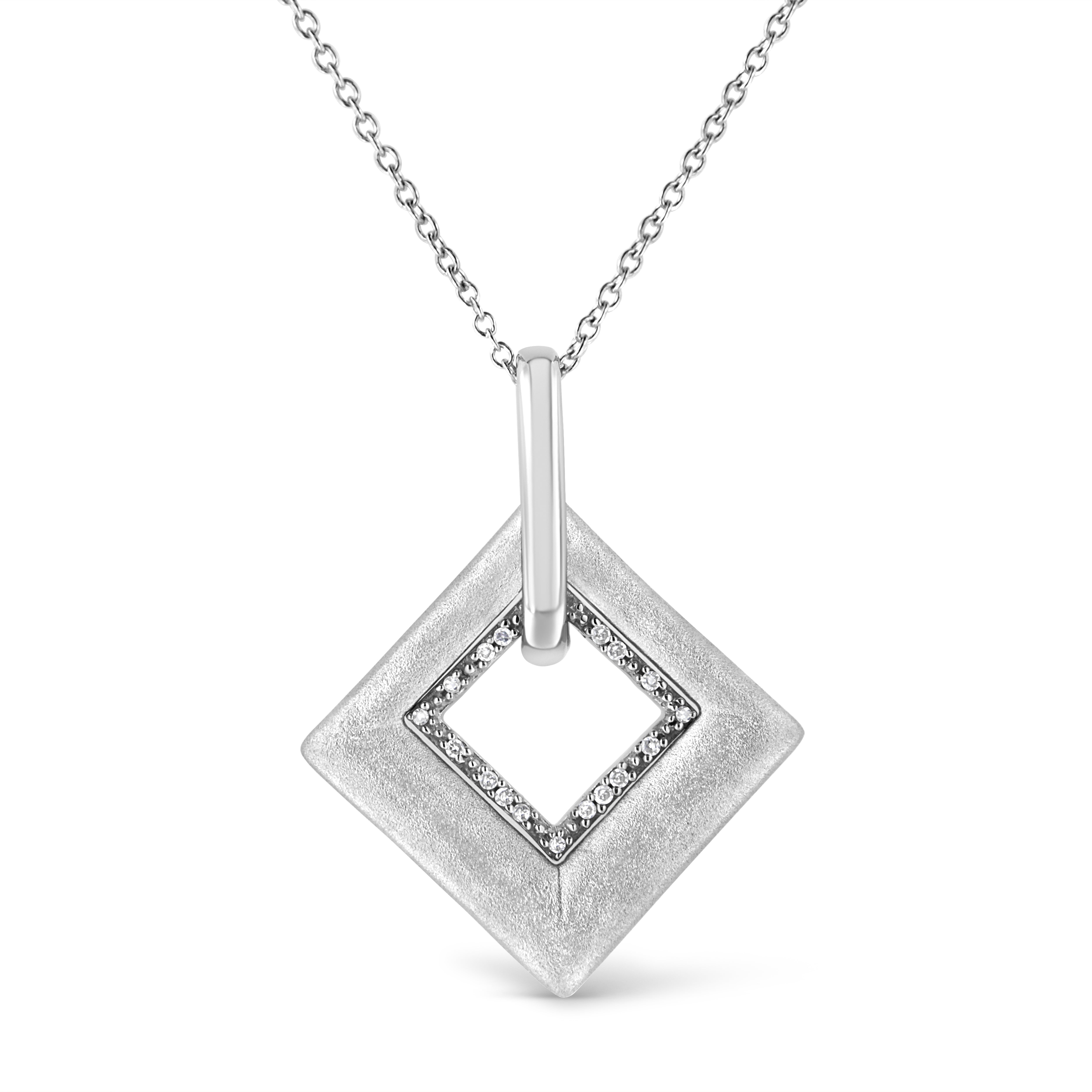 .925 Sterling Silver Pave-Set Diamond Accent Kite Shape 18" Pendant Necklace (I-J Color, I1-I2 Clarity)-1