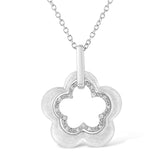 Matte Finished .925 Sterling Silver Diamond Accent Double Flower Shape 18" Satin Finished Pendant Necklace (I-J Color, I1-I2 Clarity)-1