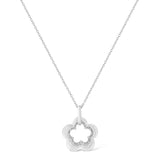 Matte Finished .925 Sterling Silver Diamond Accent Double Flower Shape 18" Satin Finished Pendant Necklace (I-J Color, I1-I2 Clarity)-2