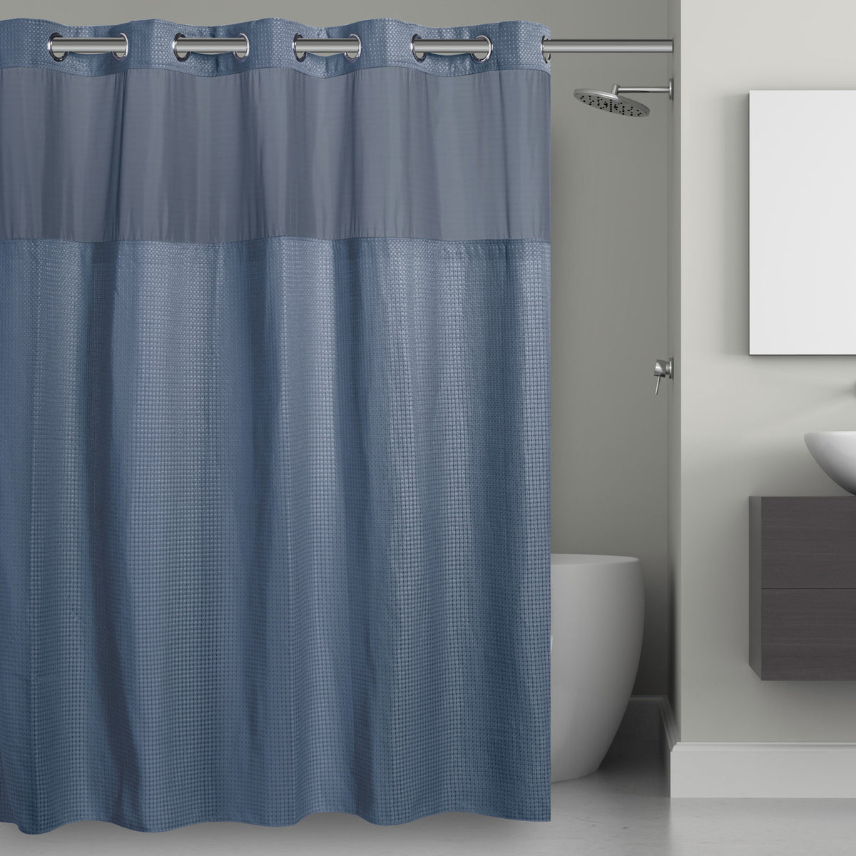 Waffle Shower Curtain Moonlight Blue