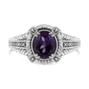  .925 Sterling Silver Prong Set Natural Oval Shape 9X7 MM Purple Amethyst Solitaire and Diamond Accent Ring (I-J Color, I1-I2 Clarity)-Ring Size 6-1