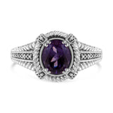 .925 Sterling Silver Prong Set Natural Oval Shape 9X7 MM Purple Amethyst Solitaire and Diamond Accent Ring (I-J Color, I1-I2 Clarity)-Ring Size 6-1