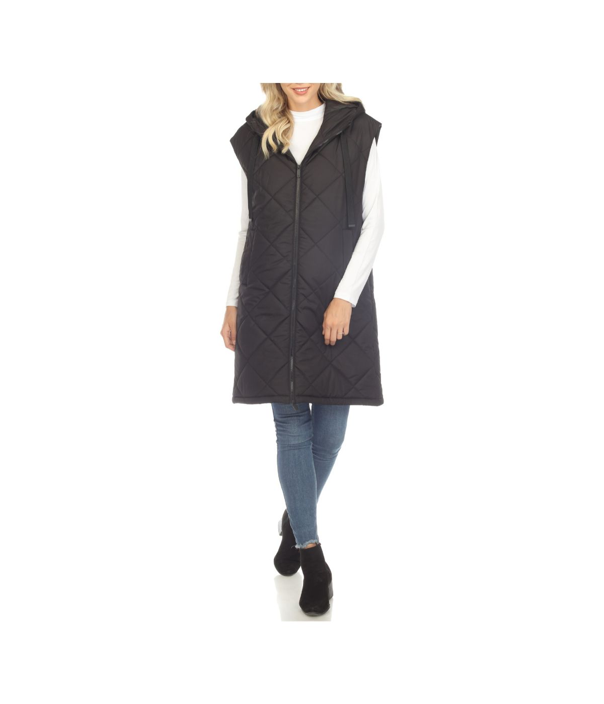 Women's Diamond Quilted Hooded Puffer Vest Black