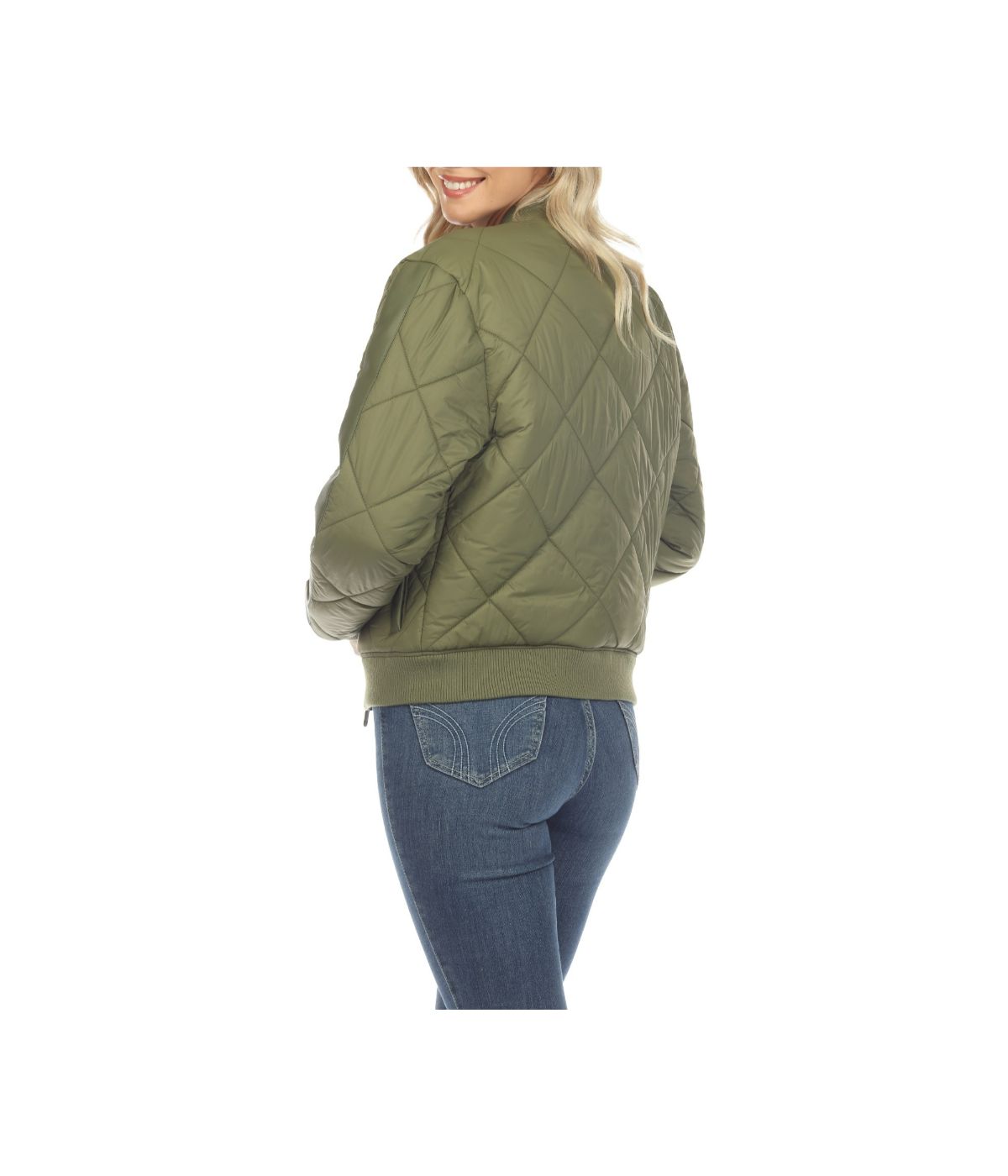 Women's Lightweight Diamond Quilted Puffer Bomber Jacket Olive