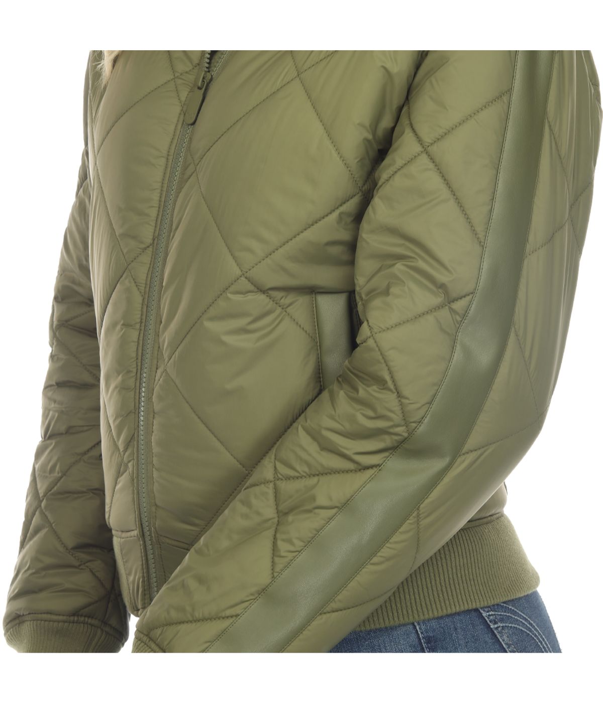 Women's Lightweight Diamond Quilted Puffer Bomber Jacket Olive