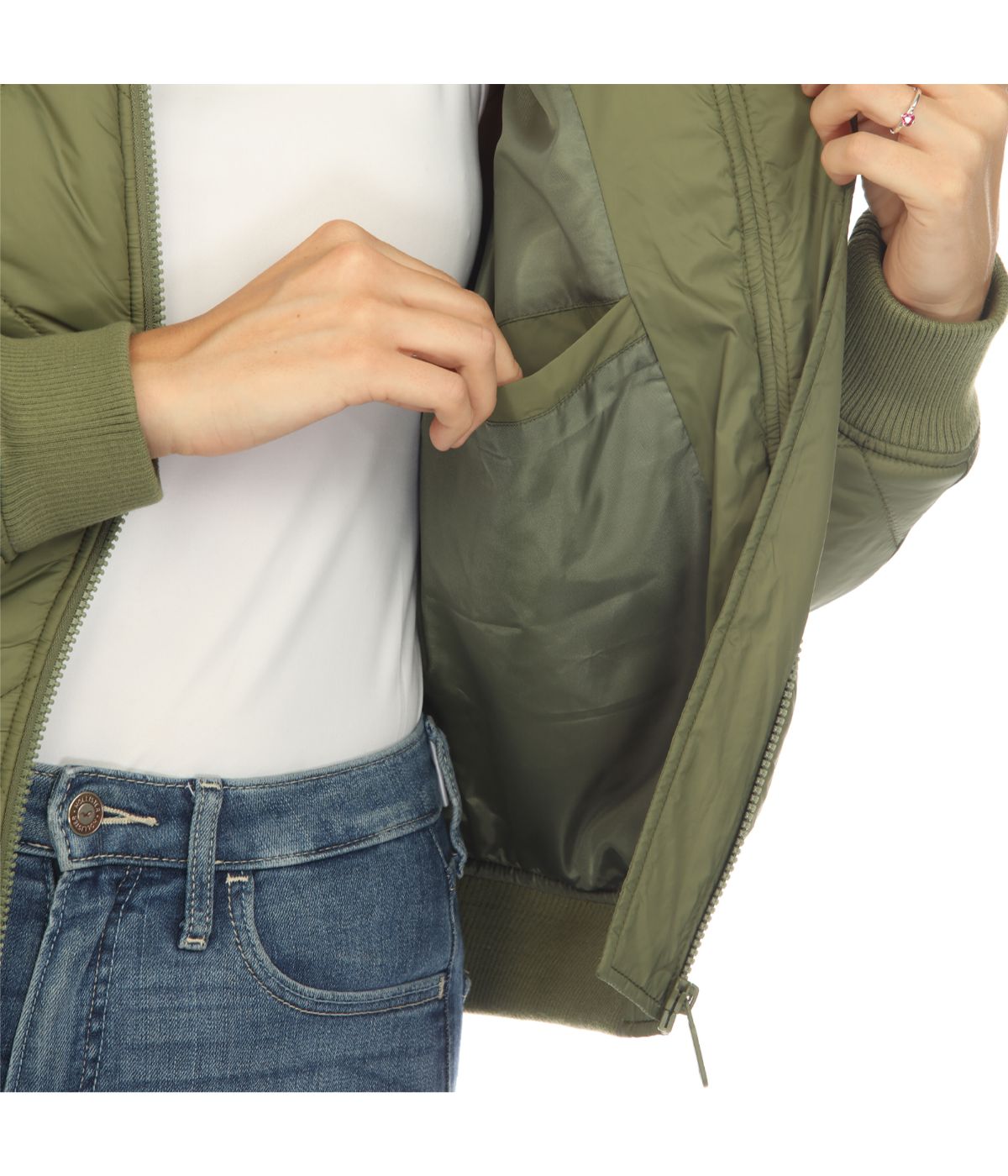 Women's Lightweight Diamond Quilted Puffer Bomber Jacket Olive