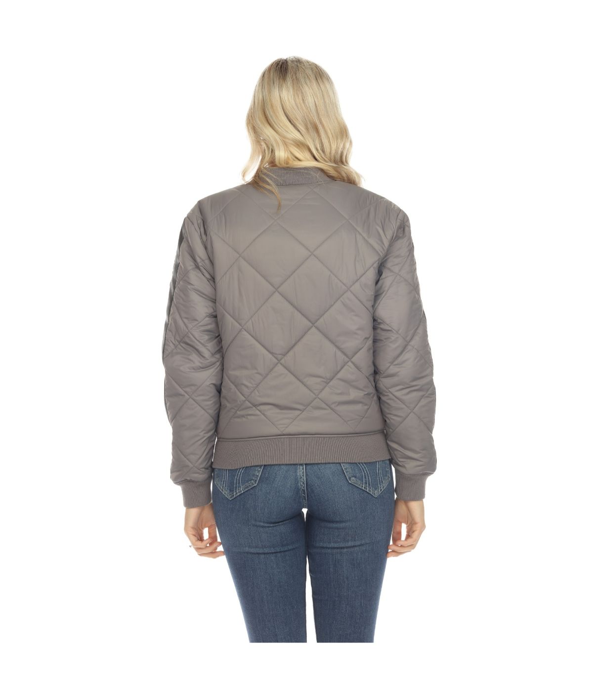 Women's Lightweight Diamond Quilted Puffer Bomber Jacket Grey