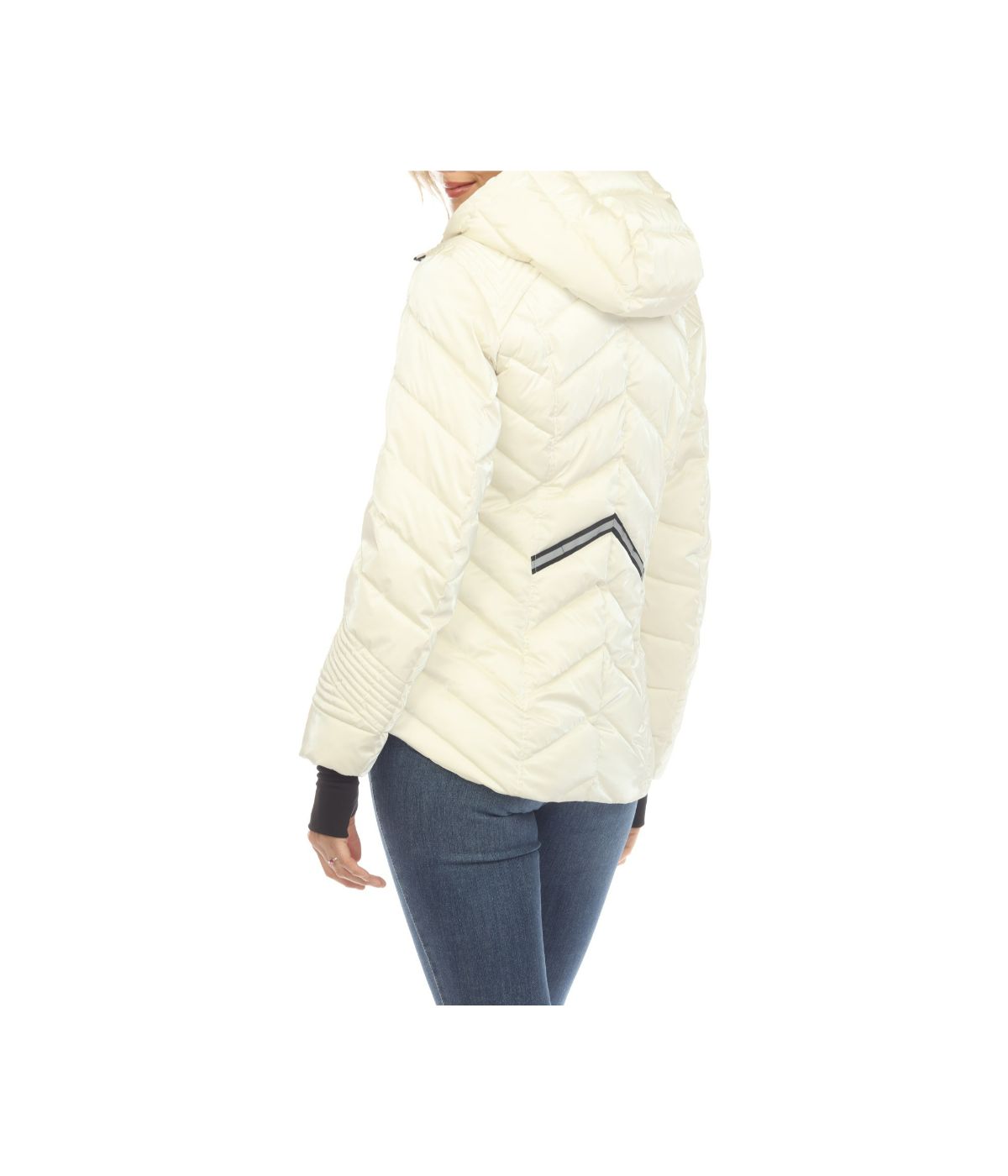 Women's Midweight Quilted Contrast With Thumbholes Hooded Jacket White