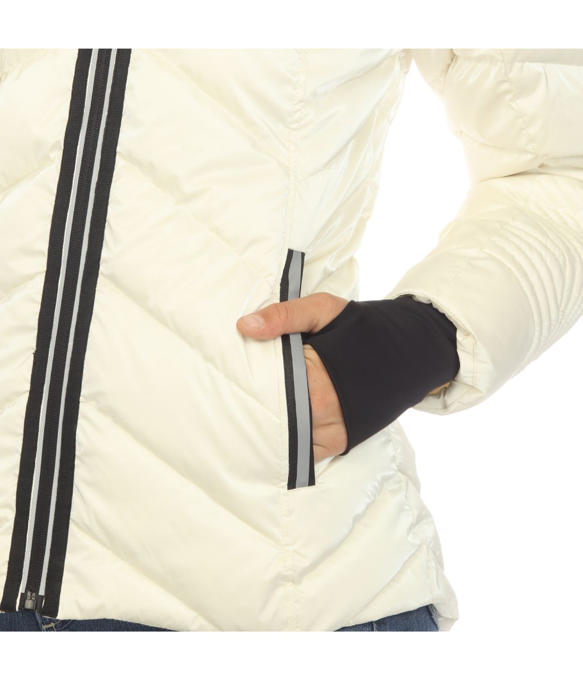 Women's Midweight Quilted Contrast With Thumbholes Hooded Jacket White