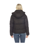 Women's Full Front Zip Hooded Bomber Puffer Jacket Black