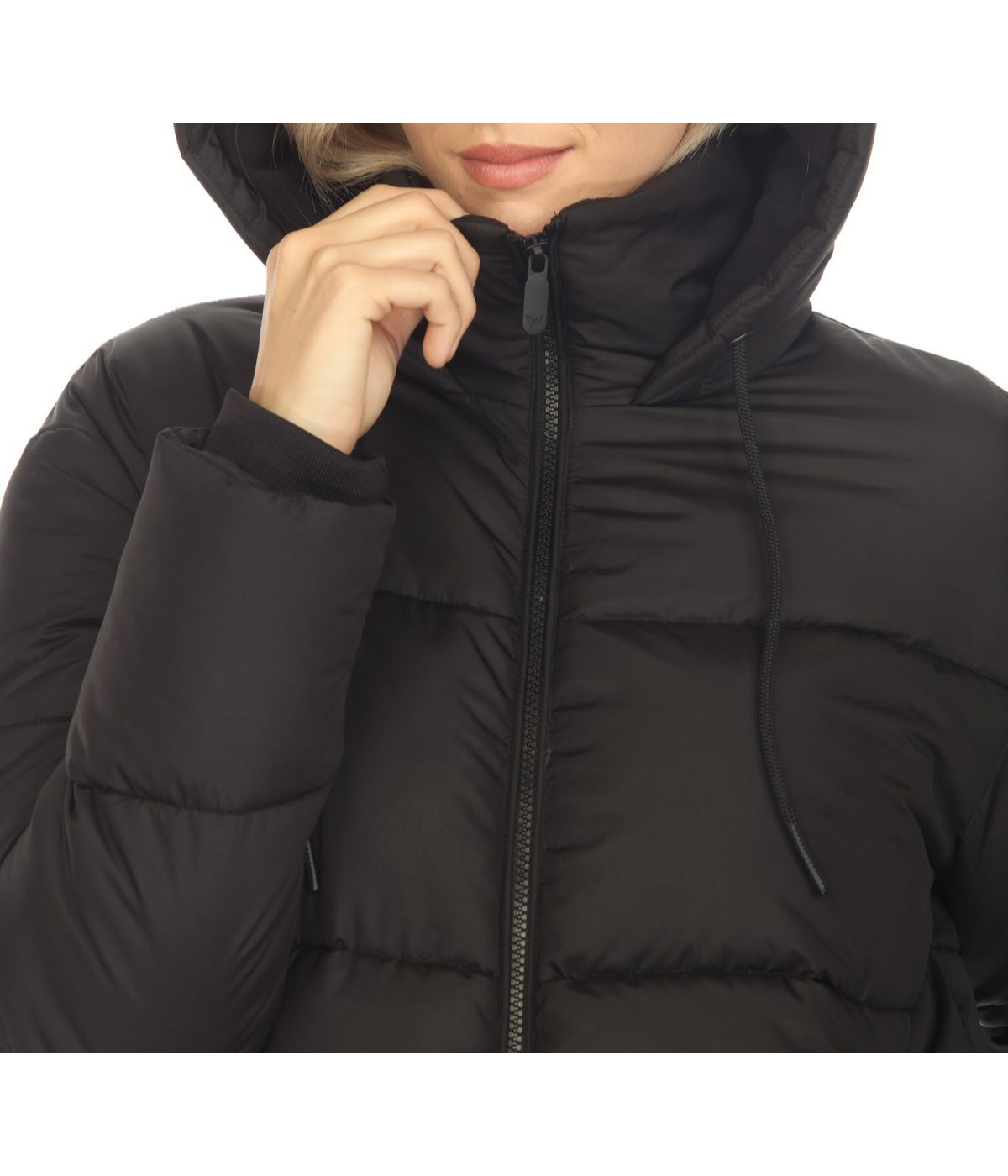 Women's Full Front Zip Hooded Bomber Puffer Jacket Black