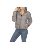 Women's Full Front Zip Hooded Bomber Puffer Jacket Grey