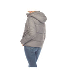 Women's Full Front Zip Hooded Bomber Puffer Jacket Grey